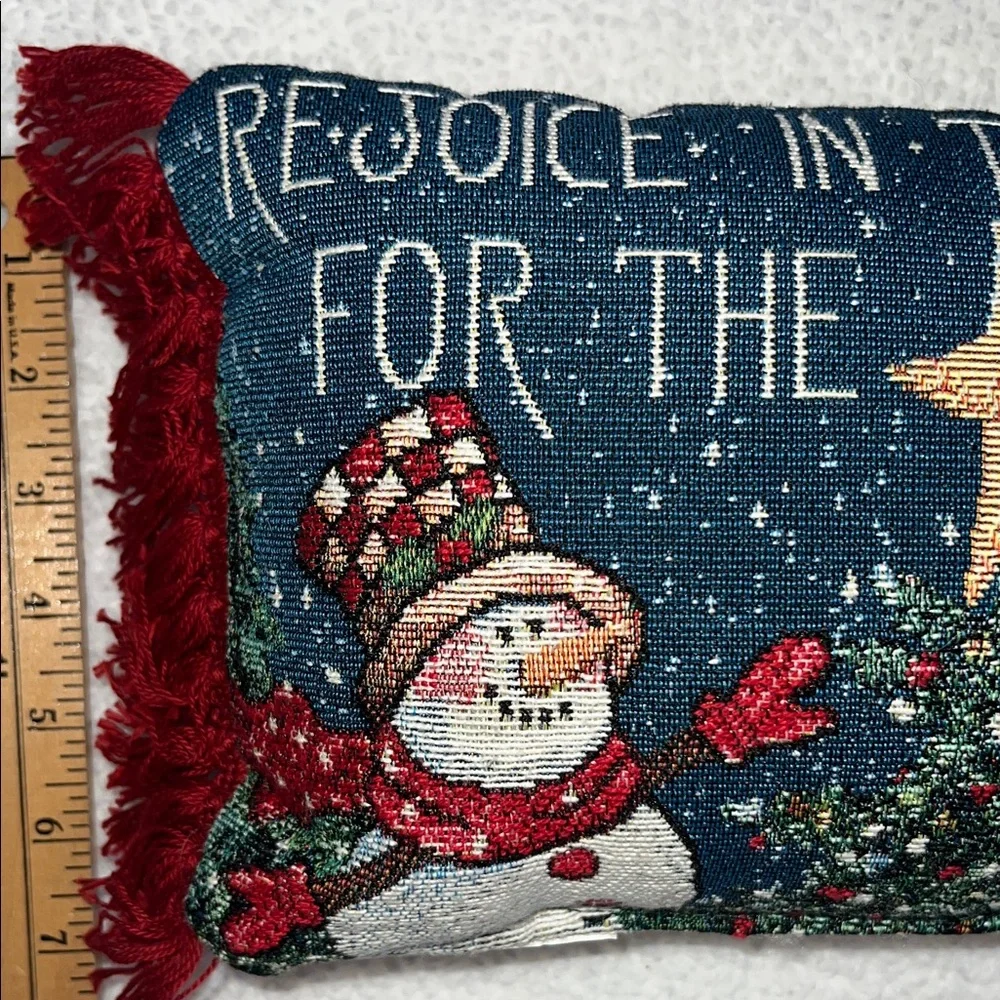 Festive Snowman Holiday Pillow with Red Accents